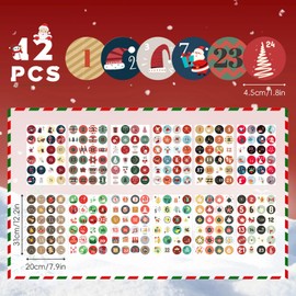 JAMSSOW 288 pcs Christmas Advent Calendars Stickers,1-24 Christmas Number Stickers,Christmas Countdown Stickers for Christmas Party Favors DIY Crafts Baking Label Decoration,12 Sheets,4.5cm