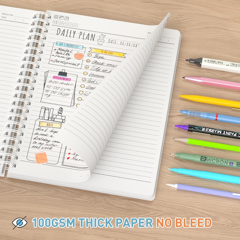 Smarpau Notebook Notepad A5, 300 Pages/150 Sheets Wirebound Spiral Notebooks