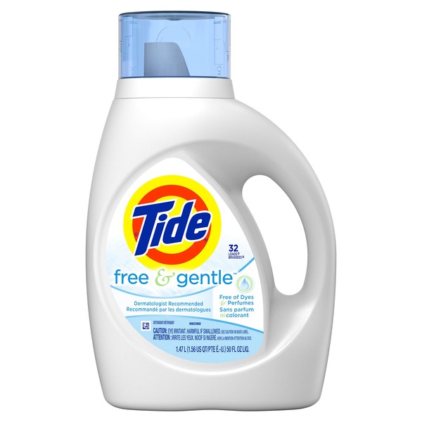 Tide Free & Gentle Liquid Laundry Detergent 32 loads, 50 fl oz (Packaging May Vary)
