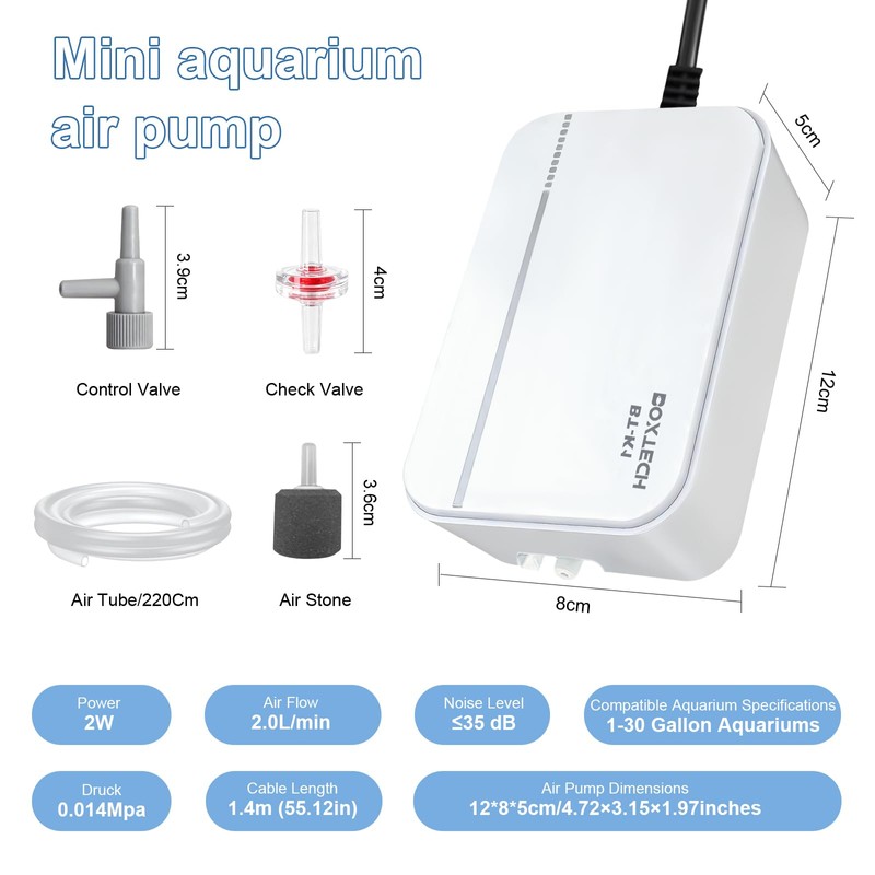 Boxtech Fish Tank Air Pump - Ultra-Quiet Aquarium Aerator for