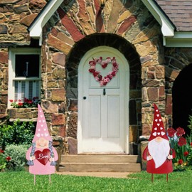 YEAHOME Valentines Day Decorations Outdoor, 2 PCS Gnomes Decorative Garden Stakes with Red Love Heart & Rose for Valentines Day Decor, Metal Yard Signs for Home Garden Porch Lawn Wedding Anniversary