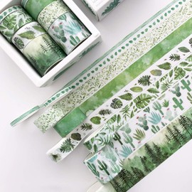 8 rollos de cinta washi verde, juego de cinta adhesiva floral de primavera decorativa para álbumes de recortes, niños, manualidades, envoltura de regalos, planificadores de regalo