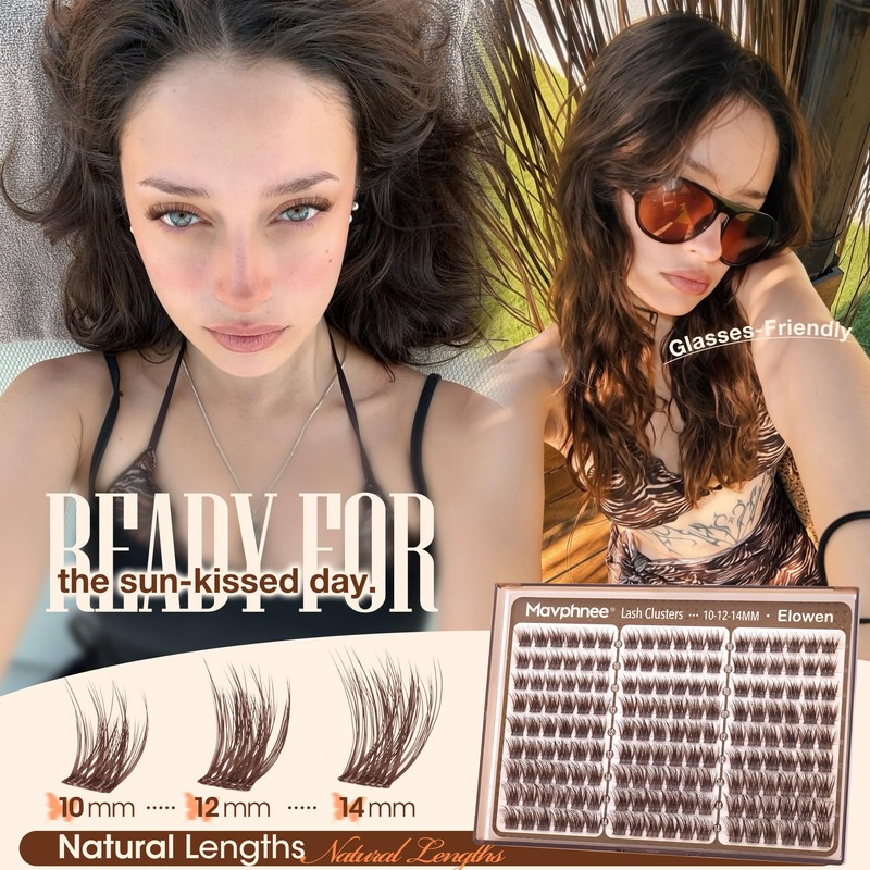Brown Cluster Lashes Natural Fluffy Eyelash Clusters (10-14MM, Elowen)