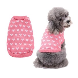 Dog Knitted Sweater Heart Puppy Sweater Warm Soft Pet Holiday Clothes for Small Cats and Dog (Pink, L)