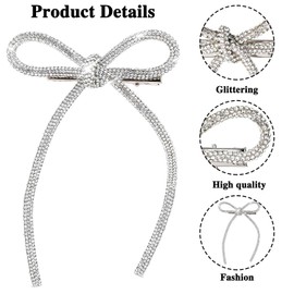MOTIBACK 2PCS Rhinestone Bow Hair Clips for Women - Sparkling Silver Hair Accessories, 7.5cm*14.5cm Crystal Hair Bows for Wedding, Party, Prom