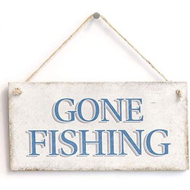 POWERMAZ Gone Fishing Vintage Hanging Wooden Signs Plaque for Him Fisherman 10x5(BW729)