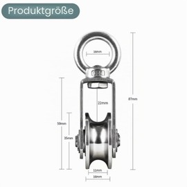 Pulley Steel Cable, Stainless Steel Pulley for Ropes, Pulley U-Groove Roller Wheel with 2 Ball Bearings, Load Capacity 280 kg, Suitable for Home, Gym, Outdoor, Pack of 1