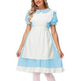Deerose Alice Costume For Women Blue French Maid Costume Puff Sleeve Princess Dress Clothing Set 2XL