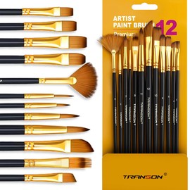 Transon Art Painting Brush Assorted Set of 12 for Acrylic Watercolor Gouache Hobby Painting