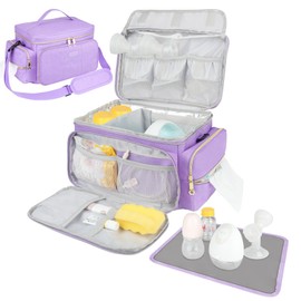 Breast Pump Bag Compatible with Spectra S1 and S2 with Insulated Compartment,Breast Pump Storage Bag with Waterproof Mat for Pumping Essentials,Purple,Bag Only