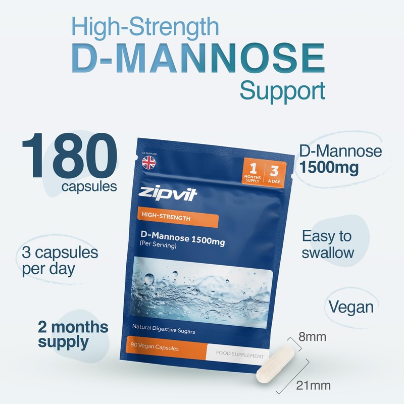 Zipvit D-Mannose Capsules, 1500mg High Strength Supplement for Men and