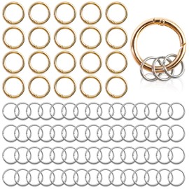 NEETUE 20 Pcs Trigger Spring O Ring Come With 60 Pcs Key Rings Small Gold Key Ring Clip Locking Jump Rings for DIY Accessory, Gold