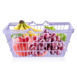 Mini Shopping Basket, Cute Mini Shopping Hand Basket Wrought Iron Shopping Baskets Table Storage Basket Crates for Storage Crate with Handles for Organizing (Purple)