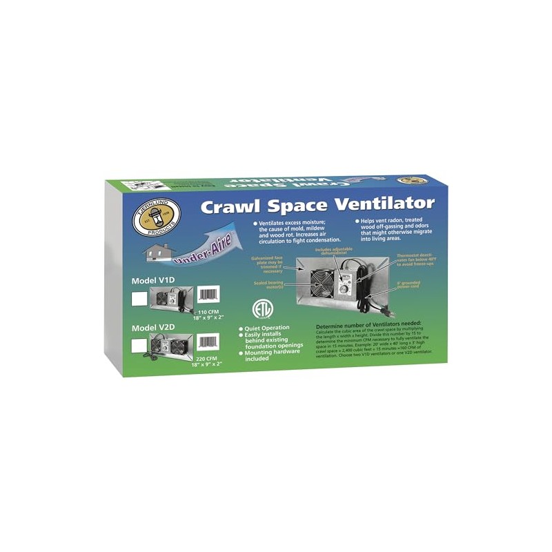 Tjernlund V1D UnderAire Crawlspace Ventilator Fan Moisture Mold Reducing, 110