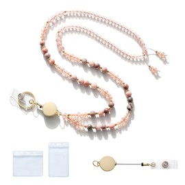 MORSUNBELA ID Card Holder ID Badges Holder Work Card Lanyard Keys Beaded Lanyard Cute Long Lanyard Keys Necklace Badge Holder for Teachers,Offices,Professionals,Pink