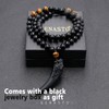 GENASTO Wolf Tooth Necklace Black Obsidian Stone Beads and Tiger
