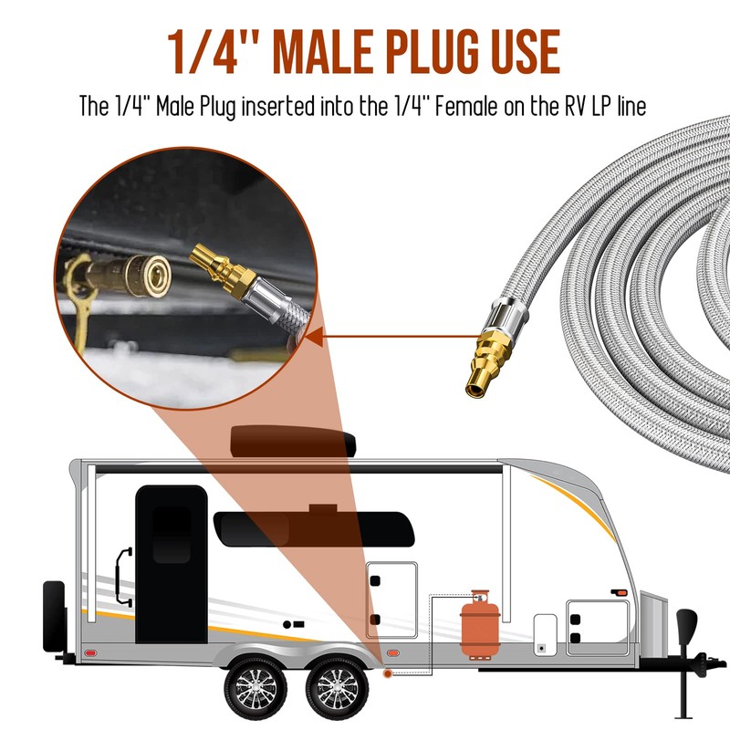 12FT Propane Hose Quick Connect Fittings for RV to Grill