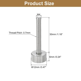 uxcell M4x30mm Knurled Thumb Screws, 5pcs 304 Stainless Steel Flat Knurled Head Fully Threaded Thumb Screws Bolts Grip Knobs Fasteners