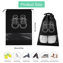 Pack of 10 Travel Shoe Bags, 32 x 44 cm, Waterproof & Dustproof Shoe Bags with Viewing Window, Practical Shoe Storage Bags, Travel Essentials & Travel Gadgets, Black