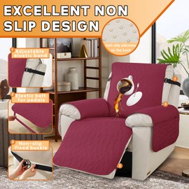 XINEAGE 100% Waterproof Recliner Chair Covers with Elastic Straps, Nonslip Reclining Couch Covers Washable Recliner Couch Cover with Pockets Furniture Protector for Pets Dogs (Wine Red, 23")