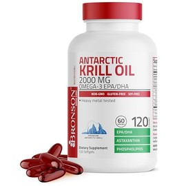 Bronson Aceite de krill antrtico 2000 mg con omega-3s EPA, DHA, astaxantina y fosfolpidos, 120 cpsulas blandas (60 porciones)                         
