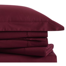 Brooklyn Loom Solid Cotton Percale Sheet Set, Twin XL, Burgundy
