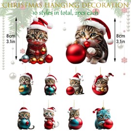 TYXHXTF 20Pcs Acrylic Cat Christmas Ornament, Cute Cat Hanging Pendants for Christmas Tree Wall Window Car Xmas Party Decor