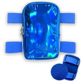 Holographic Thigh Bag No-Slip-Padded Backing - Inner Pockets & Double Zipper Carnival Thigh Bag for Women - Iridescent Leg Bag - Reflective Phone Holder (Blue)