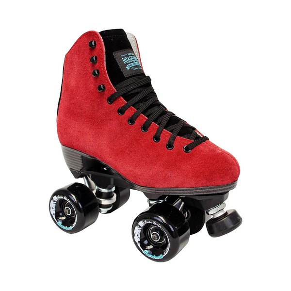 Sure-Grip Boardwalk Unisex Outdoor Roller Skates Material of Leather, Rubber, Suede & Aluminum Trucks | Comfortable, Extra Long Laces - Suitable for Beginners (Merlot, Mens 5 / Womens 6)