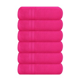 BOUTIQUO Ultra Soft 6-Piece Hand Towel Set 16x28-100% Ringspun Cotton - Durable & Highly Absorbent Hand Towels - Ideal for use in Bathroom, Kitchen, Gym, Spa & General Cleaning - Hot Pink
