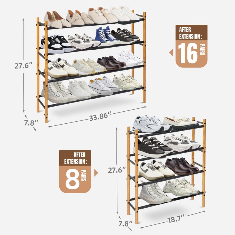 STORAGE MANIAC Expandable Shoe Rack, 12 Pairs Stackable Small Shoe