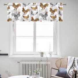 Kurtect Vintage Roosters Window Valance Wild Chicken Animal Western Farm Cloth Farbic Valances Curtain for Office Bedroom Living Room Cafe Dining Room Kitchen 54x18in, Style-1