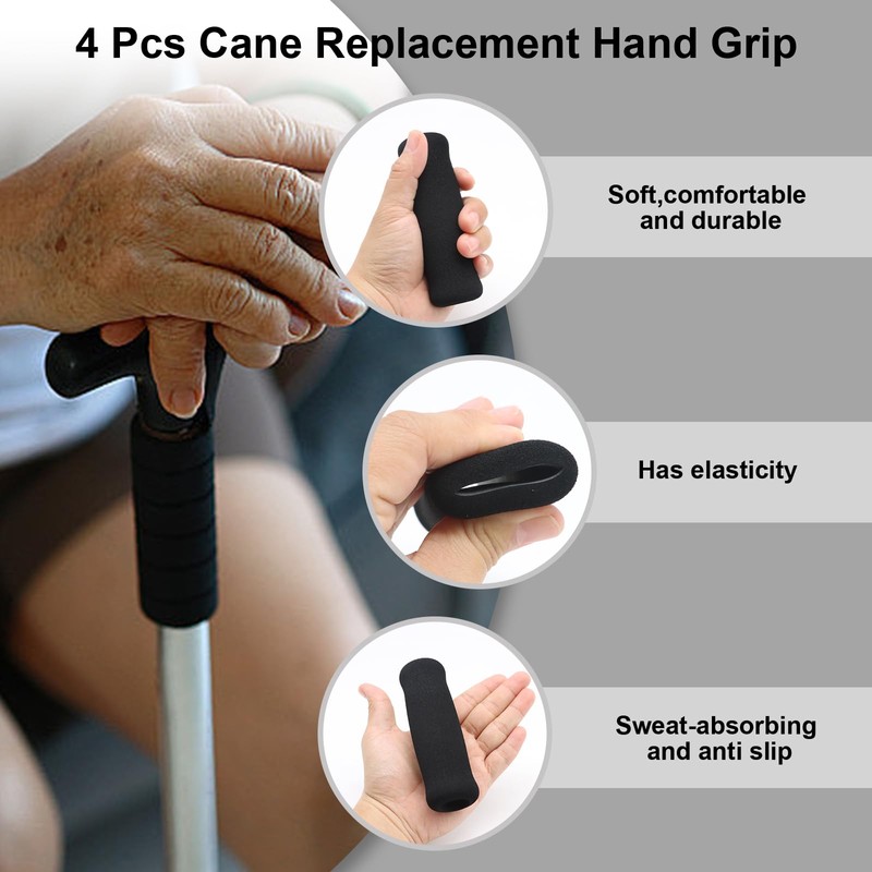 Bcautay 4Pcs Cane Replacement Hand Grip Replacement Walking Cane Hand