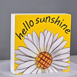 Summer Decor Summer Decorations for Home Hello Sunshine Daisy Wood Box Sign Rustic Wooden Shelf Desk Decor Season House Warming Gifts 5.9 x 5.9 Inch