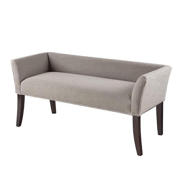 Madison Park Welburn Upholstered Tufted Entryway Accent Bench with Back, Nailhead Trim, and Padded Seat Mid-Century Modern Fabric Ottoman for Bedroom Furniture, 49.5" W x 19.25" D x 23" H, Grey