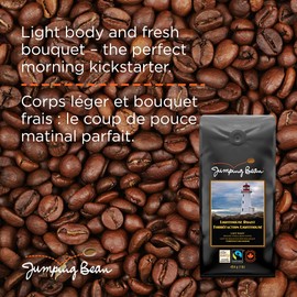Jumping Bean Lighthouse Roast Fairtrade Organic Whole Bean Coffee, ECO2Roast, Premium Coffee, Non-GMO, Light Roast , 454g