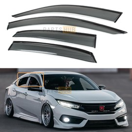 Fits for 2016-2021 10th Gen Honda Civic 4 Door Sedan Sporty Black Trim Smoke Tinted Window Visors Rain Guards Deflector