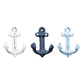 Set of 3 Anchor Wall Hooks Blue White Metal Coat Hooks Maritime Decorative Metal Hooks Shabby Chic Vintage Look