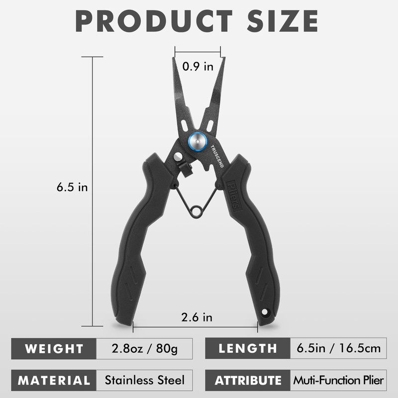 TRUSCEND Fishing Pliers Saltwater with Mo-V Blade Cutter, Corrosion Resistant