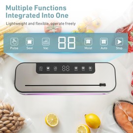 Vacuum Sealer for Food, 6-in-1 Food Sealer Machine 75Kpa for Dry and Moist, Automatic Vacuum Sealing with Built-in Cutter & 30 Vacuum Bags