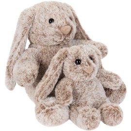 BRUBAKER Rabbit Soft Toy With Floppy Ears - 7.1 Inches (18 cm) And 11.0 Inches (28 cm) Plush Bunny Gift for Kids and Babies - Mummy and Baby Bunny Soft Toy - Plush Toy Set Grey Brown