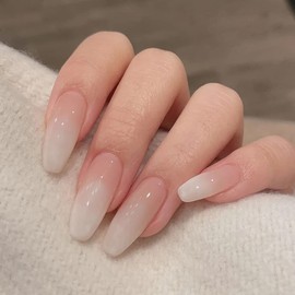 24 Pieces Medium Length Adult Women Cream Gradient Nail Tips for taking pictures, weddings, coming-of-age ceremonies, parties, after-parties, false nails