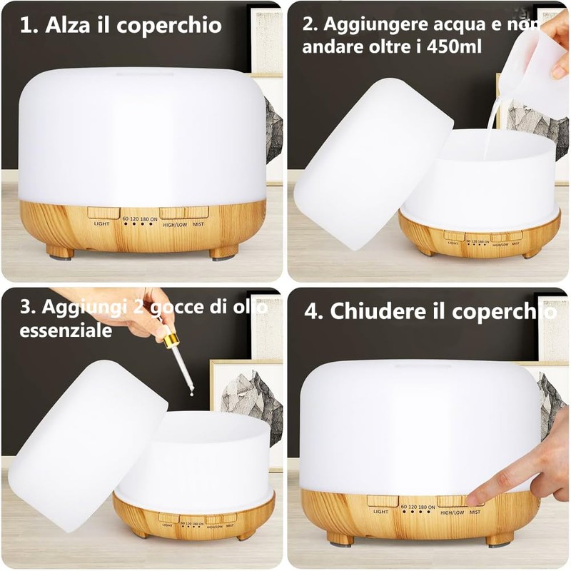 Diffusore di Oli Essenziali per Ambienti 300ml, Diffusore Aromi a