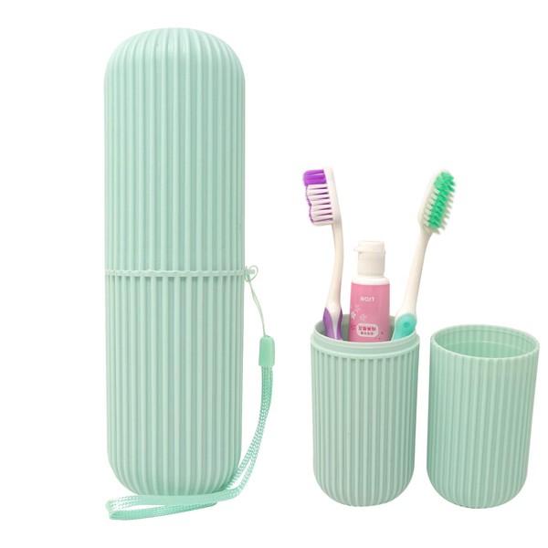 Honbay Portable Plastic Toothbrush Toothpaste Cup Case Box Holder Container for Travel (Green)