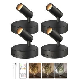 EZVALO Spotlights Indoor with Remote,5500mAh Rechargeable Plant Spotlight Indoor, Wireless LED Uplighting with Timer＆Dimmable, 3CCT,Mini Spot Lights for Painting,Artwork,Accent Lighting(4Pack-Black)