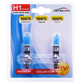 H1 Halogen Headlight Bulb high beam with Super White Light P14.5S 12V/55W 5000K, 2 Pack, 1 Yr Warranty