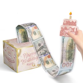 Birthday Money Box with Pull Out, Surprise Money Box for Cash, Happy Birthday Day Card and 30Pcs Transparent Bags, DIY Stickers for Any Age, A Fun Way to Give Cash to Family and Friends! (Pink)