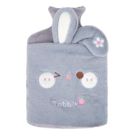 MilyaDE 2L Hot Water Bottle with Cover Plush Bed Bottle Rabbit Ear Heat Bag Fleece Cover Fluffy Washable Grey