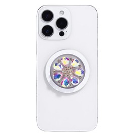 Phone Grip Compatible with Magsafe - Crystal Diamond Gem Series Multi Functional Magnetic Phone Grip with Expanding Kickstand Include Magnetic Adapter Ring (Iridescent)