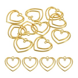 PATIKIL Alloy Open Back Bezel Pendants, 30 Pack Double-Heart Shape Hollow Resin Pendant Frame for DIY Crafts Earrings Necklace Bracelet Making, Gold Tone